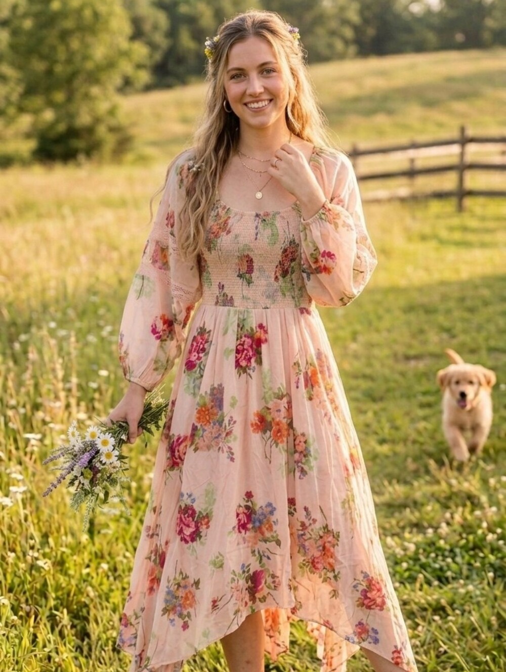 Free People Pink Floral Asymmetrical Midi Dress